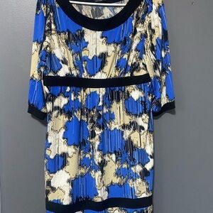 Max & Cleo Blue and Beige Abstract Midi Dress